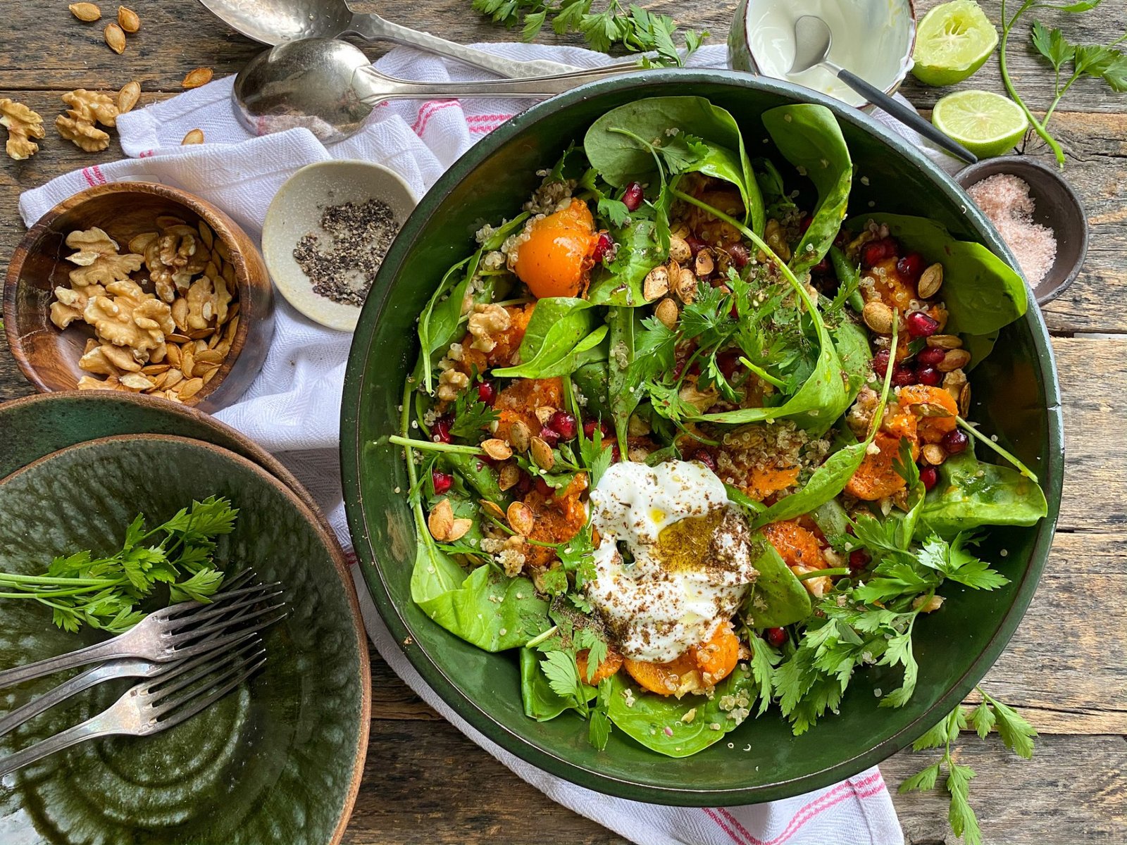 ensalada de zapallo asado con quinua y espinaca